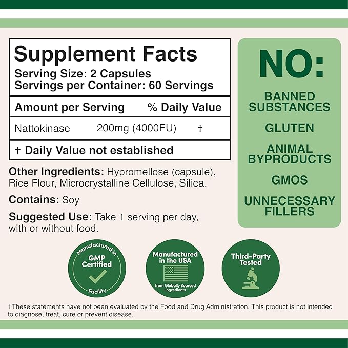 Nattokinase Supplement (120 Capsules) Serrapeptase (120 Capsules) Citrus Bergamot (60 Capsules)