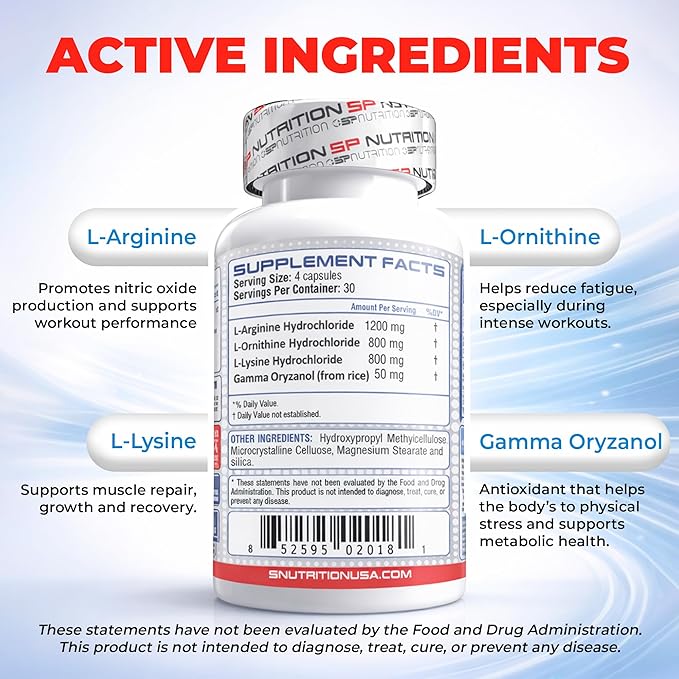 SP Nutrition Tri-GH Amino Complex L-Arginine L-Ornithine L-Lysine 120 Capsules Muscle Support Supplement