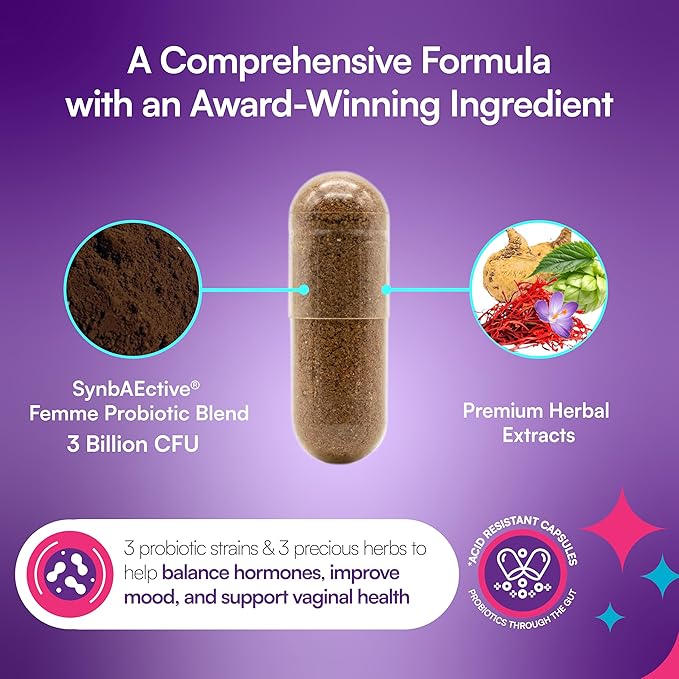 SynaFlora Vaginal Probiotics for Women | Hormone Balance with Maca Root Saffron &amp Hops | pH Balance &amp Mood Support | NSF Certified | GMP Made in USA | 60 Vegan Capsules