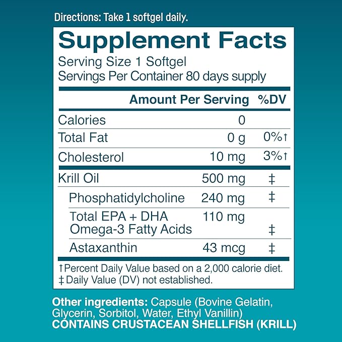 Kori Krill Excel Krill Oil 1000mg Supplements with EPA &amp DHA High Performance PC Formula for Max Absorption Non-GMO Source 50 Softgels