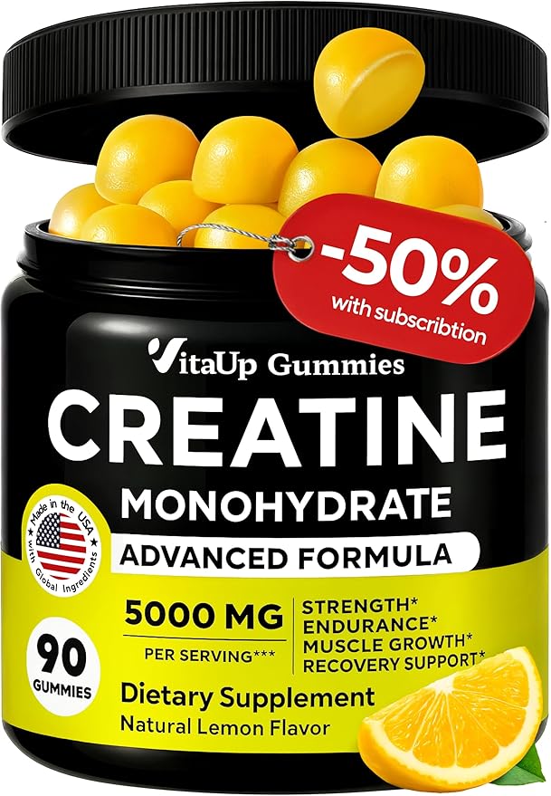 VitaUp Creatine Monohydrate Gummies for Men &amp Women - USA Made Monohydrate Creatine for Men 5000mg Per Serving - Supports Energy Levels Training Endurance &amp Muscle Performance - 90 Gummies