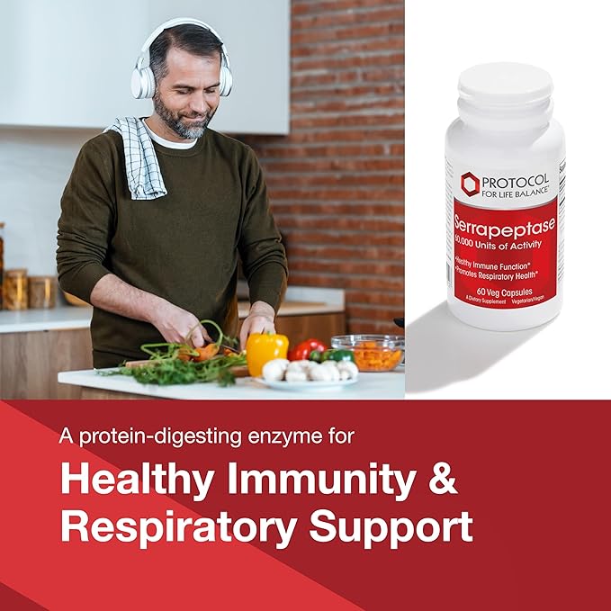 PROTOCOL FOR LIFE BALANCE Serrapeptase - Digestive Enzyme Capsule - 60000 Units Activity -Support Respiratory Health - Immune Support Supplement - 60 Veg Caps