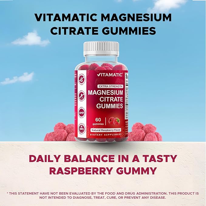 Vitamatic Extra Strength Magnesium Gummies – 255 mg Elemental Magnesium per Serving – 60 Gummies (2-Pack) Supports Relaxation Muscle Function Bone Health &amp Energy – Vegan Non-GMO Gluten-Free