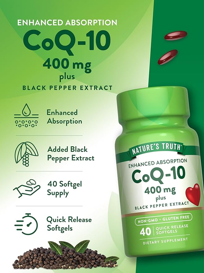 Nature's Truth CoQ10 400mg | Softgels | Maximum Strength | High Absorption | Non-GMO &amp Gluten Free Supplement