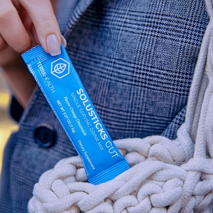 Terra Health Essentials Solusticks Gut - Leaky Gut Supplement - Complete Stomach Lining Repair Digestive Support &amp Muscle Recovery - Slippery Elm Licorice L Glutamine Powder - Orange 30 Sticks