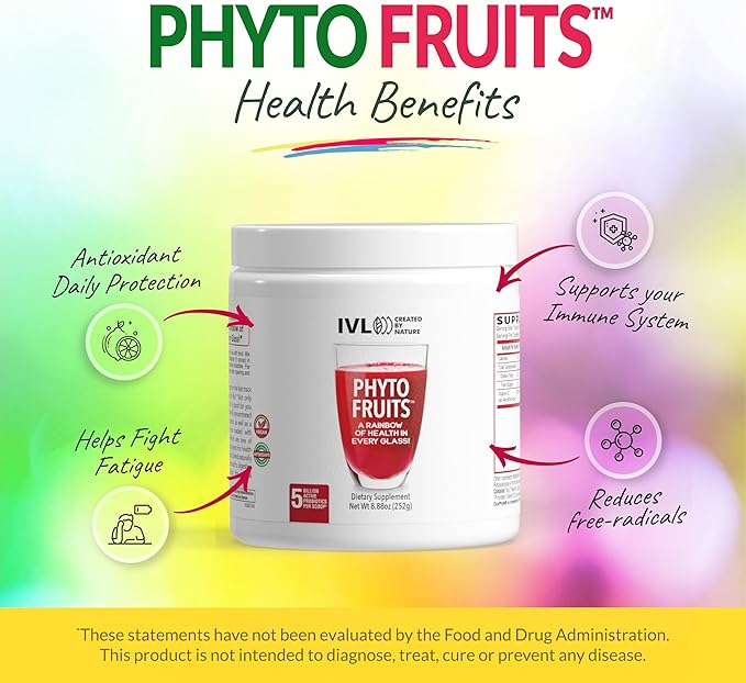 IVL - Phyto Fruits Superfood Powder - Support Energy - Digestive &amp Probiotic - Antioxidant - Vegan - 40 Fruits and Nutrients Plus 6 Probiotic Strains (30 Servings 8.88 oz)