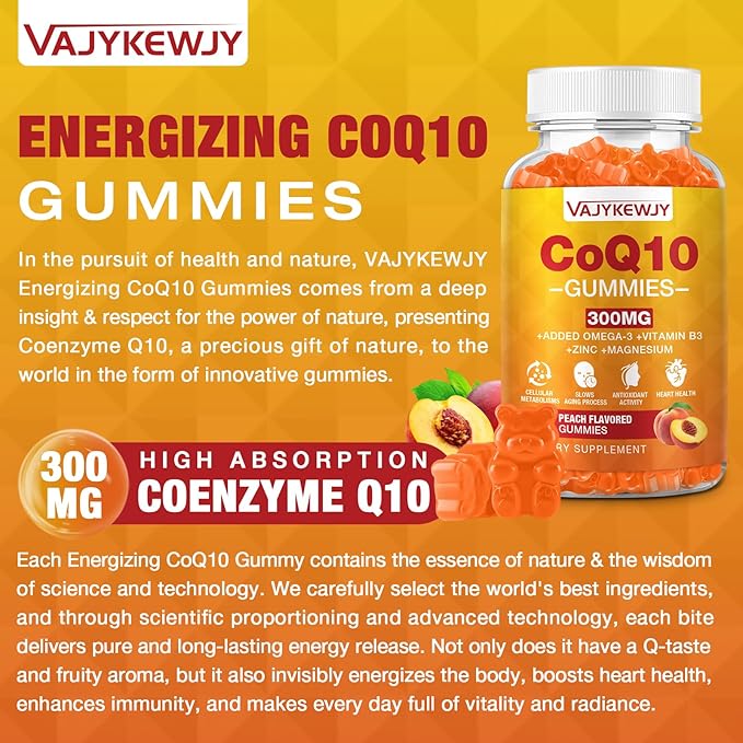 2 Pack CoQ10 Gummies 3000 mg - Plus Omega-3 Vitamin B3 &amp Zinc High Absorption Coenzyme Q10 Supplements for Cellular Energy &amp Antioxidant Support Vegan 120 Count