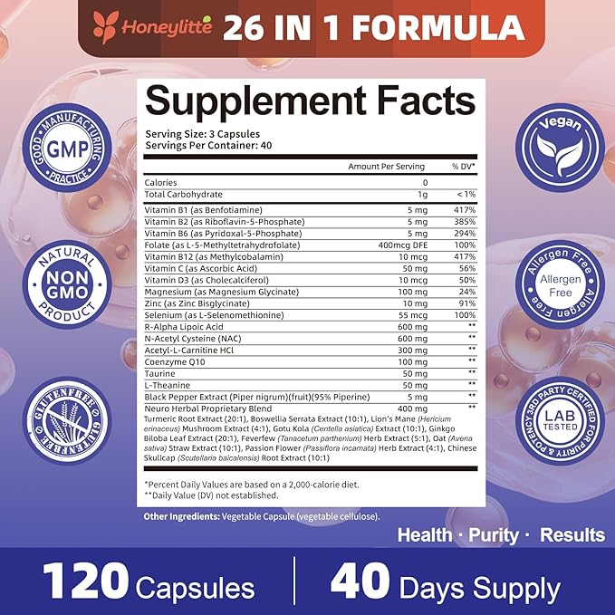 Alpha Lipoic Acid Neuropathy Supplements - with 600mg R-Alpha Lipoic Acid NAC ALC Active Vitamin B12 B1 B2 B6 - for Nerve Heath &amp Mental Support (120 Count * Pack of 2)