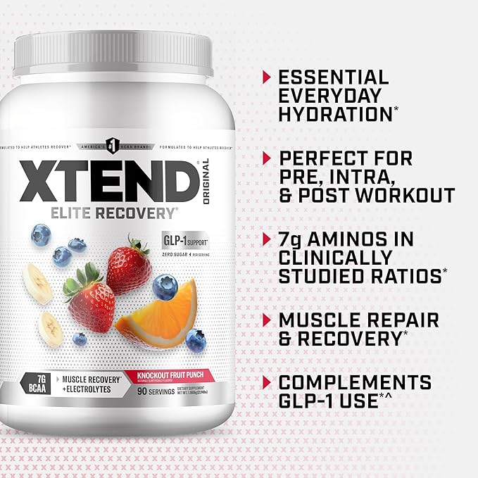 XTEND Original BCAA Powder Knockout Fruit Punch | Sugar Free Post Workout Muscle Recovery Drink with Amino Acids | 7g BCAAs for Men &amp Women | 90 Servings