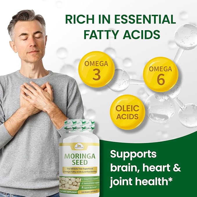 Organic Veda Moringa Seed Capsules - Omega 3 6 9 Antioxidants Vitamins Amino Protein Rich Organic Moringa Capsule - The Miracle Tree Vitality Energy &amp Focus Supplement for Men &amp Women 1