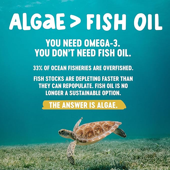 Freshfield Omega 3 DHA Supplements Potent 1 per Day Formula Algae (Algal) Oil Vegan Omega Ocean Saving Fish Oil Alt Sustainable Concentrated DHA per Capsule w/DPA