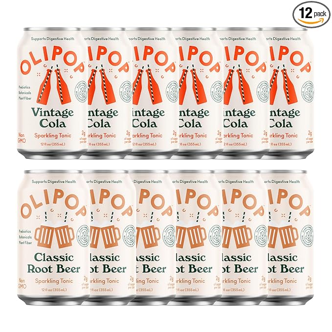 OLIPOP - Old School Classics Variety Pack Healthy Soda Prebiotic Soft Drink Aids Digestive Health High Fiber Low Calorie Low Sugar (12 oz 12-Pack)
