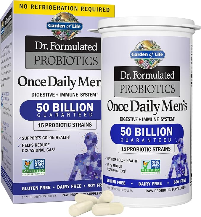Garden of Life Probiotics for Men Dr Formulated 50 Billion CFU 15 Probiotics &amp Dr. Formulated Probiotics Organic Kids+ Plus Vitamin C &amp D - Berry Cherry - Gluten