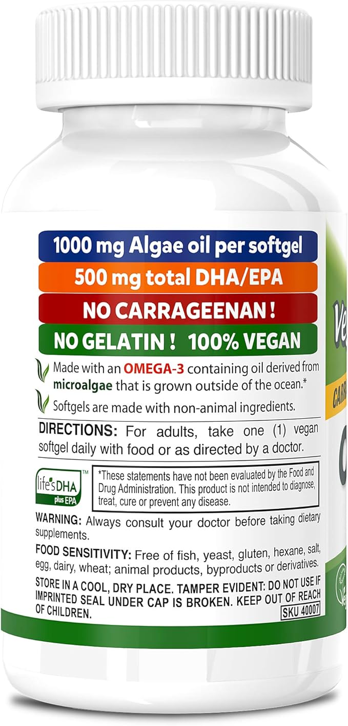 DEVA Vegan Omega-3 DHA-EPA 500MG – No Carrageenan Non-Fish Oil Derived from Algae Non-GMO 60 Gelatin-Free Softgels