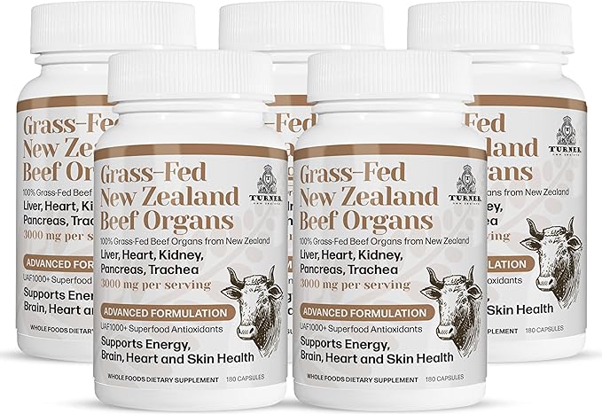 TURNER New Zealand 100% Live-Grass-Fed Beef Organs Complex Supports Whole Body Wellness and Energy with a Powerful Blend of Liver Heart Kidney Pancreas &amp Trachea Non-GMO 3000mg 900 Capsules