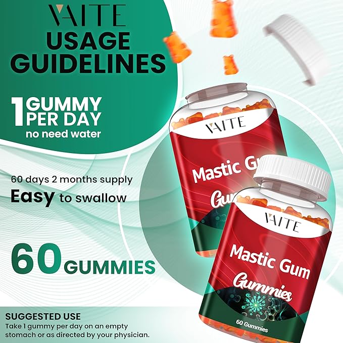 Mastic Gum Gummies 1000mg - Digestive Support Supplement Pistacia Lentiscus Resin Vegan Gluten-Free Non-GMO Gut Health &amp Stomach Comfort 60 Gummies Stomach Relief &amp Digestive Aid