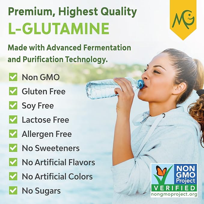 MariGold Pure Unflavored L-Glutamine Powder - Healthy Gut Immune and Muscle Support Non-GMO Gluten Free Soy &amp Allergen Free (5g / 5000mg per Serving)