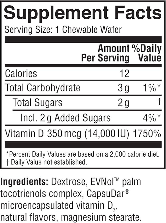 14000 IU Vitamin D3 Cholecalciferol Vitamin D Deficiency Once-Weekly Chewable Wafer Non-GMO Natural Orange Flavor 8 Tablets (Pack of 2)
