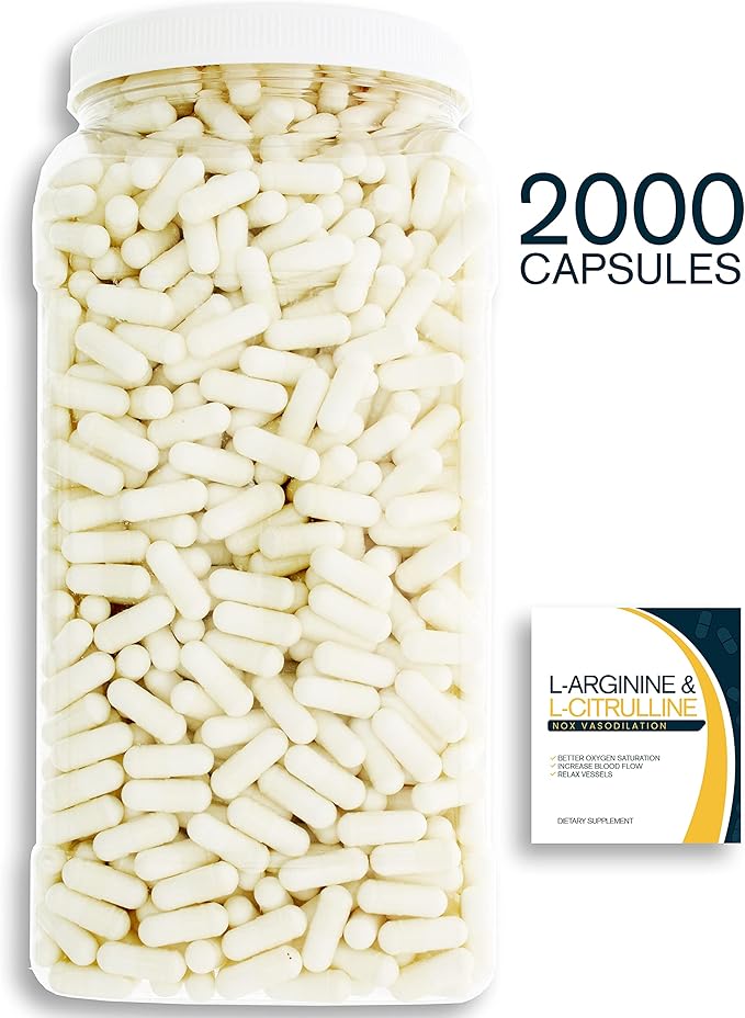 NOX Blend - 2000 Capsules of L-Arginine &amp L-Citrulline in a Clear Square Grip Jar