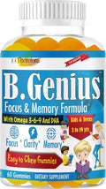 B.Genius Focus Gummies for Kids &amp Teens – Kids Focus and Attention Supplements – Memory &amp Concentration –Plant-Based Focus Supplement for Clarity Learning &amp Cognitive Health-60ct