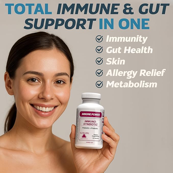 Nutri-Spec Immune Power - Immuno-Synbiotics Probiotics &amp Prebiotic for Women &amp Men - with Lactobacillus gasseri rhamnosus paracasei - Great for Immune-Related Inflammatory Conditions - 120 C