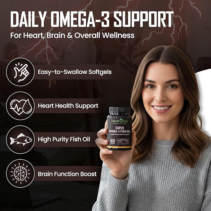 Black Label Super Omega 3 Fish Oil 2000mg High Potency 800mg EPA &amp 600mg DHA per Serving Triple Strength Heart &amp Brain Health Support Burpless Citrus Softgels Non-GMO 60 Count