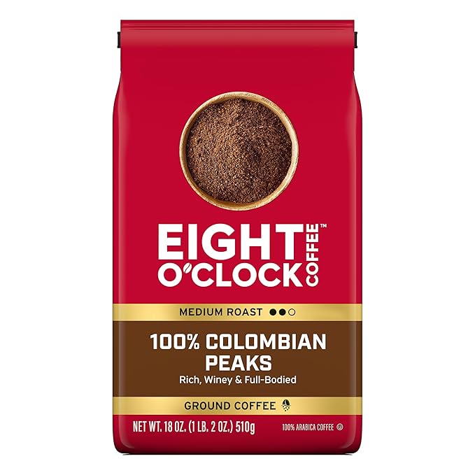 Eight O'Clock Coffee 100% Arabica Colombian Peaks Medium Roast Ground Coffee Kosher Certified 18 Ounce (Pack of 1)