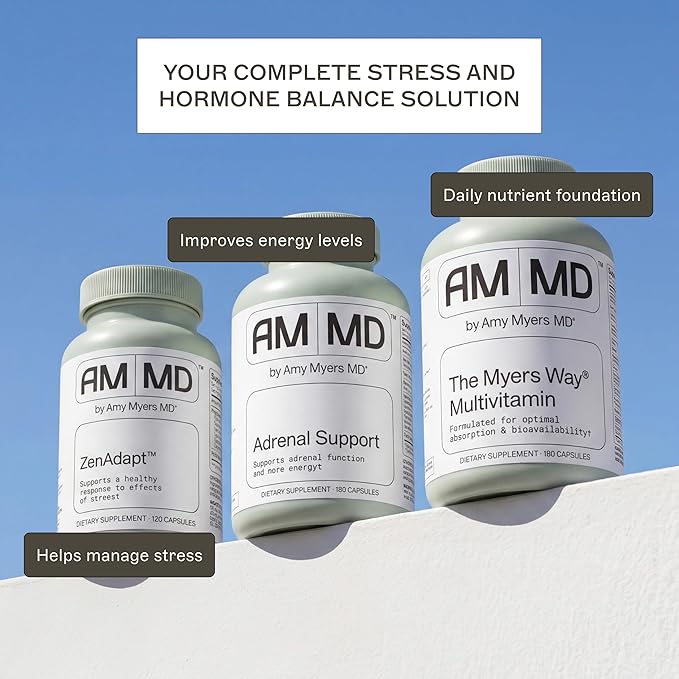 Amy Myers MD Adrenal Support - Adaptogenic Herb Supplement with Ashwagandha Riboflavin Vitamin B6 &amp More - Gluten-Free Non-Dairy &amp Non-Soy - 180 Capsules