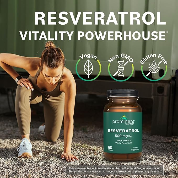 Prominent Nutrition Resveratrol Supplement Anti-Aging and Immune Support 98% Pure Trans-Resveratrol Supplement 500 mg 30 Day Supply - 1 Pack