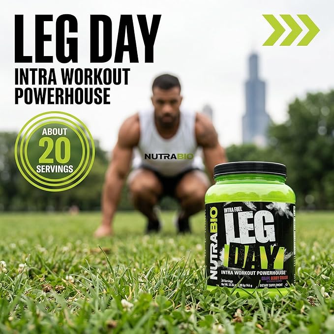 NutraBio Leg Day Intra Workout Powder – Advanced Carb Supplement with Cluster Dextrin &amp Electrolytes – Carb Powder with EAAs/BCAAs – Cyclic Dextrin for Performance – Grape Berry 20 Servings