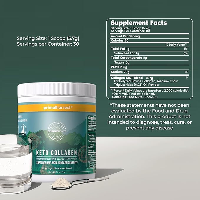 Primal Harvest Creatine Powder + Keto Collagen Powder Bundle | 2-Pack | Strength &amp Protein Support for Low-Carb Lifestyles | Unflavored 30 Servings Each