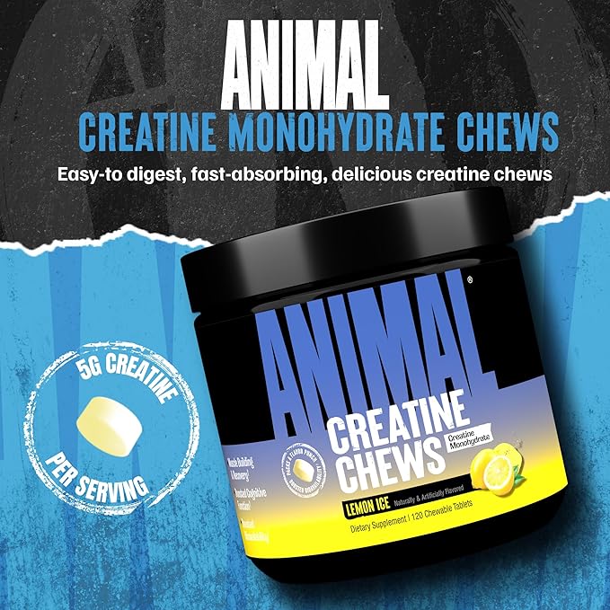 Animal Creatine Chews Tablets - Enhanced Creatine Monohydrate with AstraGin to Improve Absorption Sea Salt for Added Pumps Delicious and Convenient Chewable Tablets - Lemon Ice