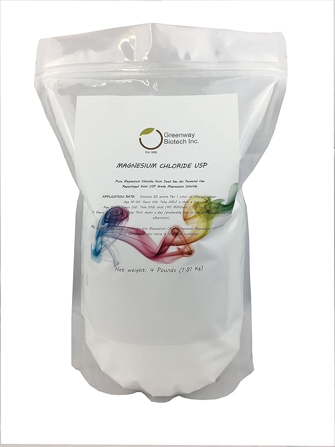Greenway Biotech Inc. Magnesium Chloride USP Supplement 100% Edible Cloruro de Magnesio Comestible Powder (Pharmaceutical Grade)- (4 Pounds)