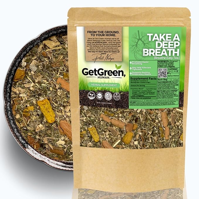Healthy Lungs Breathe Easy Loose Leaf Tea w/ Cinnamon Licorice Root Mullein Leaf | Organic Herbal Tea | 2 oz (57 gram) | Decaf Vegan Healthy ZERO Caffeine Organic Herbs No Natural or Artifici