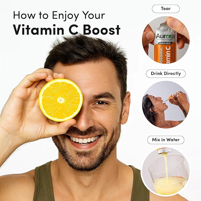 Aurora Nutrascience Liposomal Vitamin C 1000mg High Absorption – Immune Support Supplement for Active Lifestyles Oral Liquid Antioxidant Gluten-Free Non-GMO 30 Single Serve Travel Packets