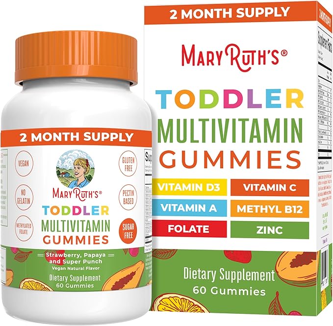 MARYRUTH'S Sugar Free Vitamin Gummies for Kids Age 2 | 2 Month Supply Multivitamin with Vitamin C D3 Zinc | 1 Gummy Per Day | Toddler Vitamins | Sugar Free | Vegan | Non GMO | 60 Count
