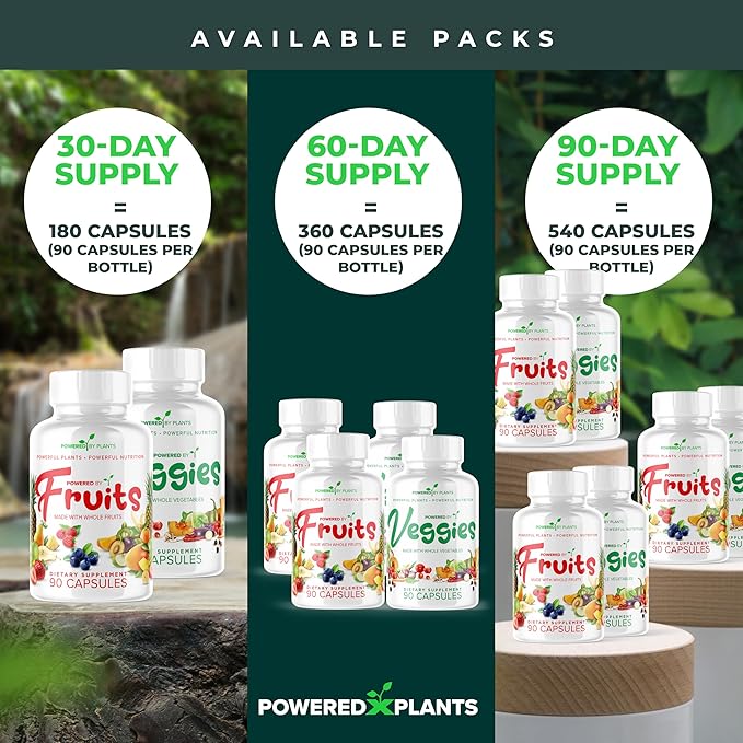 Daily Fruits and Veggies Supplement - 180 Capsules for 30 Days Non GMO &amp Gluten Free Superfood with Natural Vitamins - Powered by Plants 2-Pack