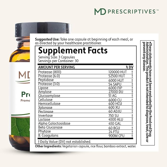 MD Prescriptives - ProbioZyme - Vegetarian Digestive Enzymes - Supplement for Digestive &amp Gut Health - 90 Capsules