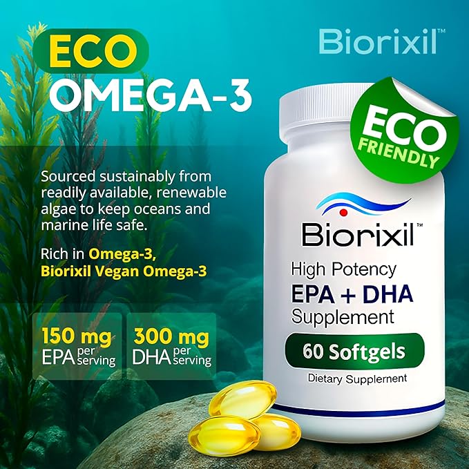 Vegan Omega-3 Fish Oil Alternative from Algae Oil - High Potency EPA &amp DHA Supplement - Easy to Swallow Small Soft Gel Capsules