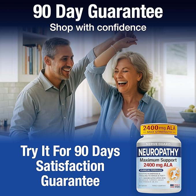 Neuropathy Support Supplement with 2400 mg Alpha Lipoic Acid to Reduce Nerve Discomfort in Feet Hands Toes – Max Strength 2400mg ALA Vitamins B12 B6 &amp B1 Magnesium Turmeric – 60 Capsules
