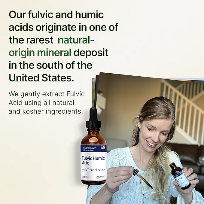 Fulvic Humic Acid 75 + Trace Minerals Liquid Supplement - Plant Derived in USA - Fulvic Acid Minerals Concentrate for Energy Gut Health and Hydration- 1 gram per Serving - 2 oz.