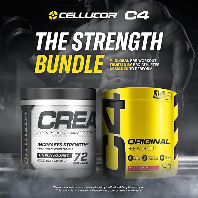 Cellucor Pre Workout &amp Creatine Bundle C4 Original Pre Workout Powder Fruit Punch 30 Servings + Cor Performance Creatine Powder 72 Servings