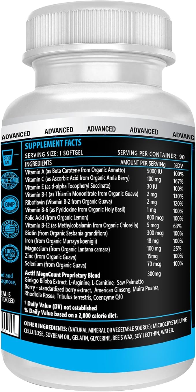 ACTIF MegaCount for Men - Maximum Fertility Support and Sperm Count Booster Clinically Proven to Improve Sperm Count and Motility - Non-GMO Made in USA 90 Count