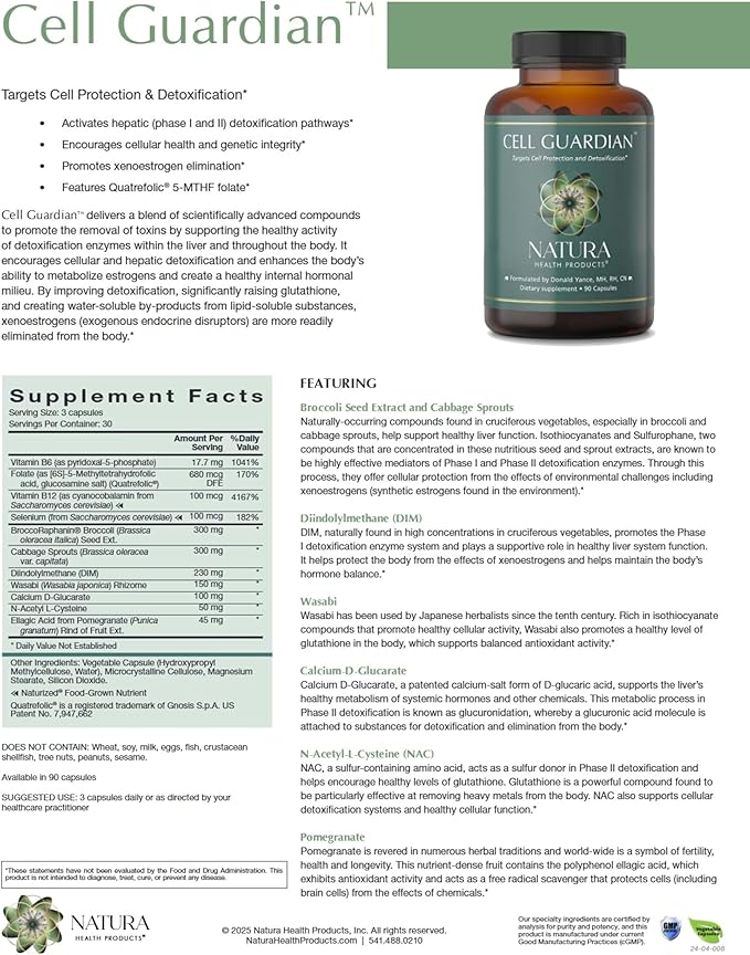 Natura Health Products Cell Guardian Supplement - Targets Cell Protection &amp Detoxification - Featuring Broccoli Seed Extract Cabbage Sprouts Diindolylmethane (DIM) &amp Wasabi (90 Capsules)