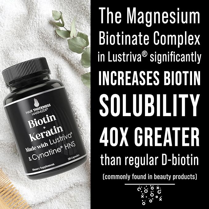 Lustriva Hair Growth Supplement + Cynatine HNS Keratin - 2 Clinically Proven Ingredients in 1 Capsule. Biotin 10000mcg and Soluble Keratin. Vitamins for Hair &amp Skin. Supplements for Women &amp Me