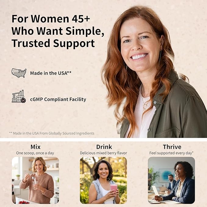 Women’s 45+ All-in-One Multivitamin Powder 33 Ingredients Menopausal Well-Being Support Probiotics for Digestive Support Mixed Berry 30 Servings