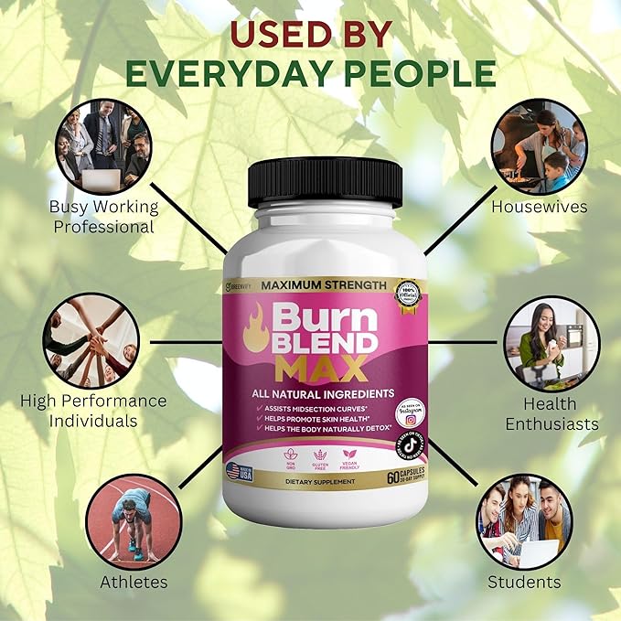 Burn Blend Max Natural Supplement 60 Capsules All Natural Ingredients Vegan Friendly Gluten Free 30-Day Supply (3)