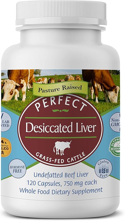 Perfect Supplements – Desiccated Beef Liver Capsules Grass Fed Supplement -Natural Source of Protein Iron Vitamins A &amp B- Boosts Energy and Immunity - No Chemicals No Dairy and Hormone Free