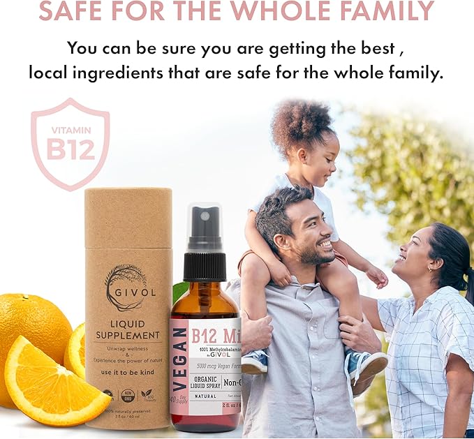 B12 Liquid Spray Mist – Hydrating Fine Mist Spray for Everyday Use – Easy Absorption &amp Convenient Application for Kids &amp Adults - 2 Fl Oz / 60 ml Travel-Friendly Bottle – 240 Spray Supply