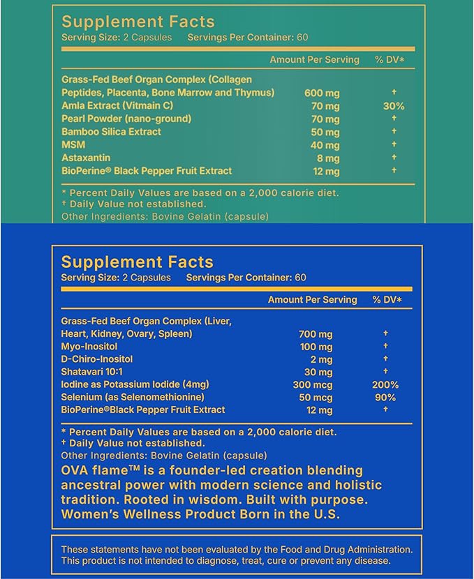 20-in-1 Beef Organ Blend Bundle – Grass-Fed Liver Ovary &amp Organ Complex + Collagen Placenta Bone Marrow &amp Amla – Whole Food Nutrient Support – 60-Day Supply Each